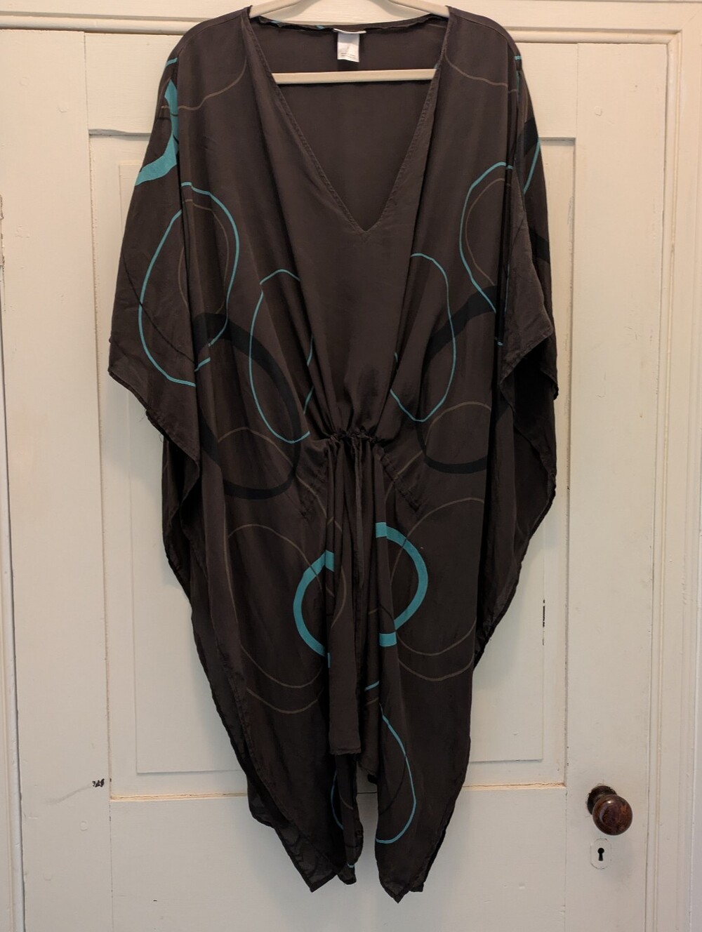Lea Gottlieb 100% Silk Brown, Black & Turquoise Pattern Resortwear Coverup Set L